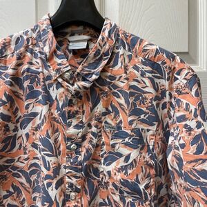 Columbia Men's XL Rapid Rivers Printed Short‎ Sleeve Shirt Indigo/Orange Leaf